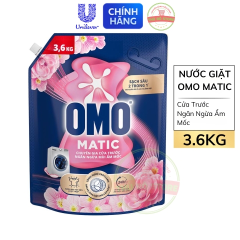 Nước Giặt OMO MATIC Cửa Trước | Cửa Ngang Ngăn Mùi Ẩm Mốc Hoa Anh Thảo - Túi 3.6Kg