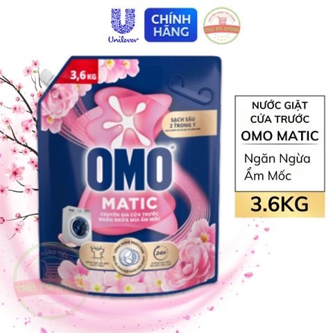 Nước Giặt OMO MATIC Cửa Trước | Cửa Ngang Ngăn Mùi Ẩm Mốc Hoa Anh Thảo - Túi 3.6Kg