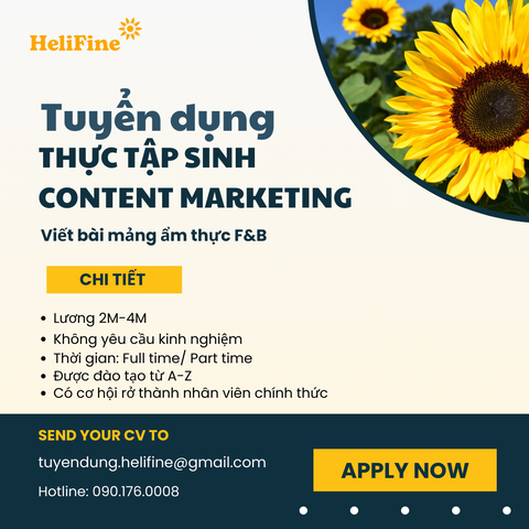 Tuyển dụng Thực tập sinh Content Marketing viết bài mảng ẩm thực F&B - Đợt 2