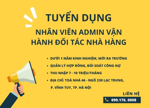 Tuyển Nhân viên Admin Vận Hành Đối Tác Nhà Hàng Đặt bàn PasGo - Đi làm ngay