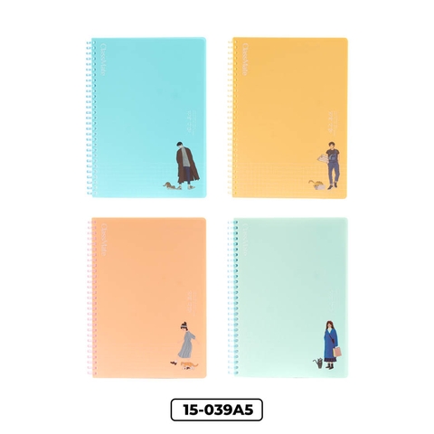 Sổ 15-039A5, Khổ A5, lò xo mềm màu, kẻ caro 6x6, ĐL 100gsm , 150 trang , bìa nhựa.