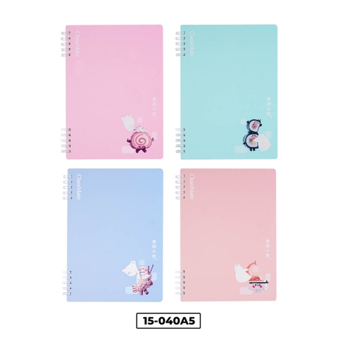 Sổ 15-040A5, Khổ A5, lò xo 2 đầu, bìa giấy bồi, dòng kẻ caro, ĐL 100gsm, 150 trang