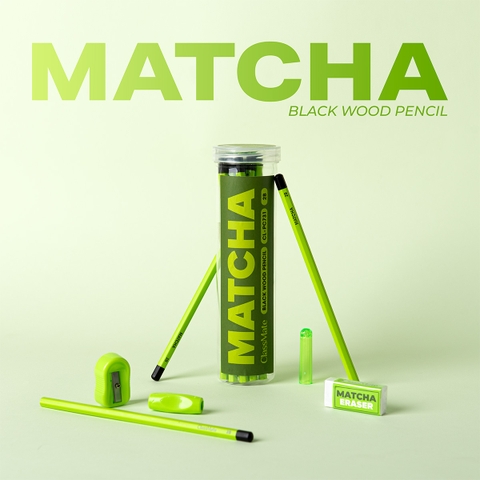 Bút chì gỗ 2B Matcha CL-PC731 lon nhựa (1 Bộ = 10 bút chì + phụ kiện)