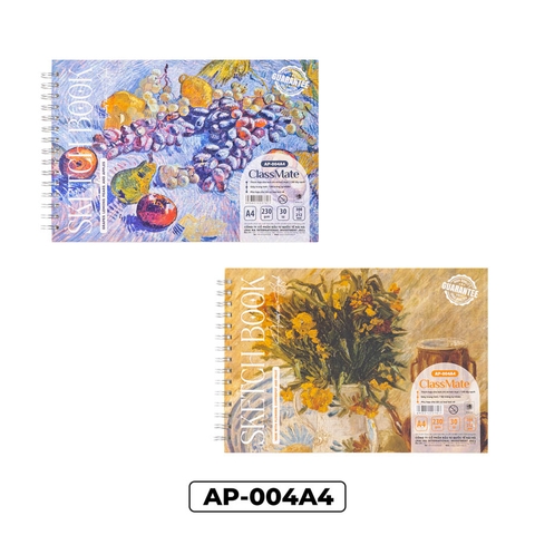 Sổ vẽ AP-004A4, Khổ A4, lò xo đôi, ĐL 230gsm, 30 tờ