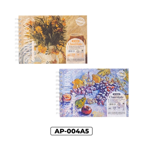 Sổ vẽ AP-004A5, Khổ A5, lò xo đôi, ĐL 230gsm, 30 tờ