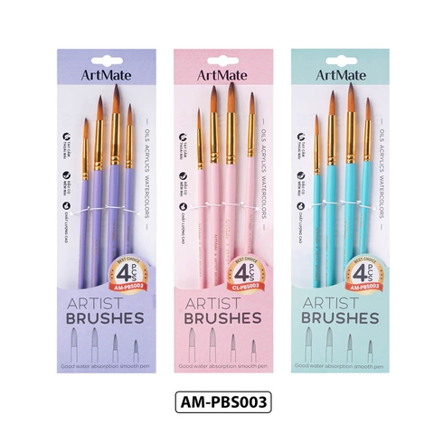 Bộ cọ vẽ gỗ đầu tròn 4 món AM-PBS003