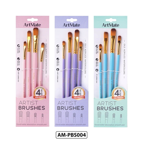 Bộ cọ vẽ gỗ đầu vuông 4 món AM-PBS004