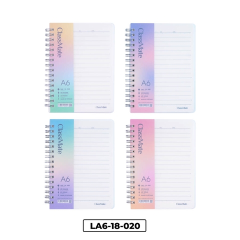 Sổ LA6-18-020, Khổ A6, bìa nhựa trong vân sần, dòng kẻ ngang ĐL80gsm, 180 trang