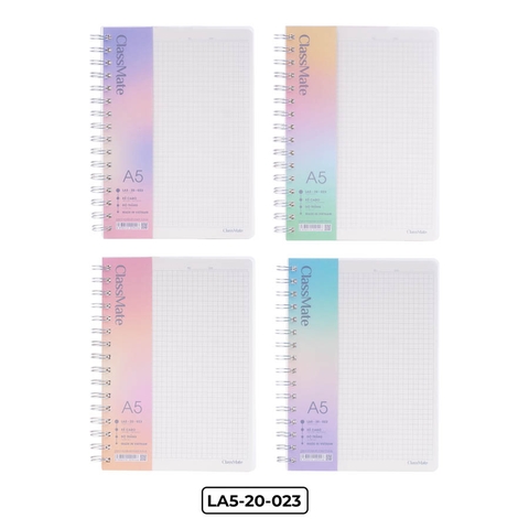 Sổ LA5-20-023, Khổ A5, bìa nhựa trong vân sần, kẻ caro 5x5, ĐL100gsm, 200 trang
