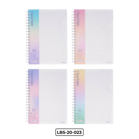 Sổ LB5-20-023, Khổ B5, bìa nhựa trong vân sần, dòng kẻ caro 5x5, ĐL100gsm, 200 trang