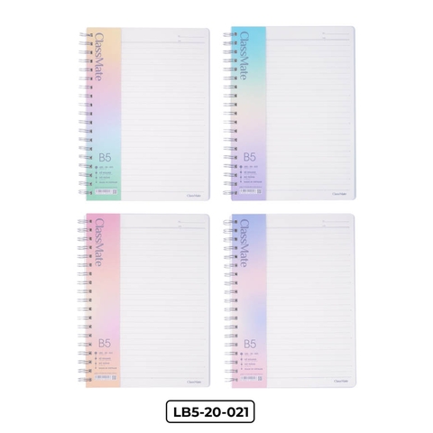 Sổ LB5-20-021, Khổ B5, bìa nhựa trong vân sần, dòng kẻ ngang, ĐL100gsm, 200 trang