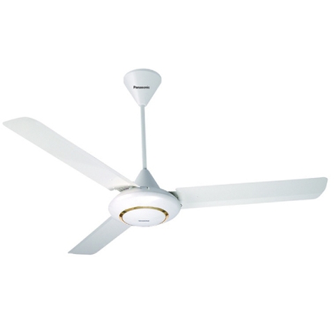 Quạt trần Panasonic F-56MPG-S: 3 cánh màu trắng viền vàng, Có Điều khiển, chiều dài ti 22 inch ( gần 55.8cm) , Đường kính cánh 150cm