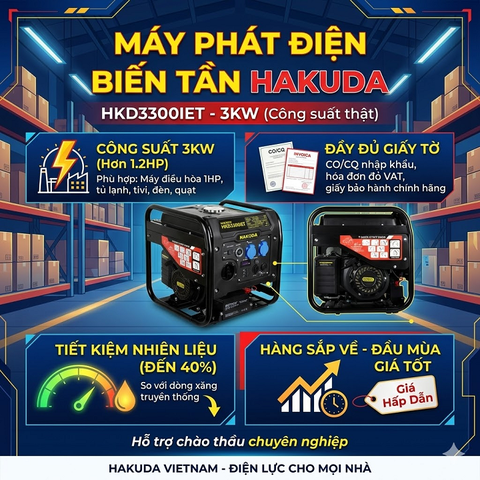 Máy phát điện chạy xăng biến tần HAKUDA 3KW HKD3300IET Inverter – Lựa chọn thông minh cho nguồn điện ổn định & tiết kiệm