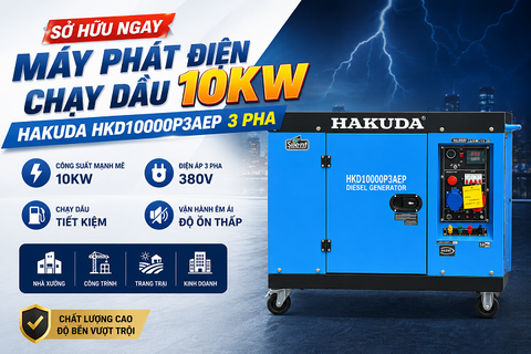 Mất điện là đình trệ! Sở hữu ngay Máy phát điện chạy dầu 10KW HAKUDA HKD10000P3AEP 3 pha