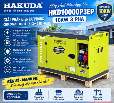 Máy Phát Điện Chạy Dầu HAKUDA 10KW HKD10000P3EP 3 Pha – Giải Pháp Điện Dự Phòng Hiệu Quả