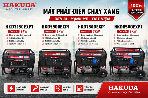 Đánh giá chi tiết dòng máy phát điện chạy xăng HAKUDA (3KW – 8KW) có đề