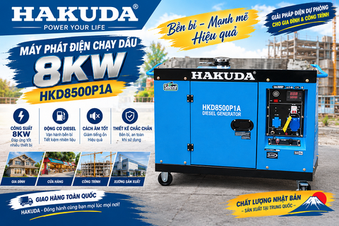 Máy phát điện chạy dầu 8KW HAKUDA HKD8500P1A – mạnh mẽ, bền bỉ, sẵn sàng cho mọi tình huống mất điện