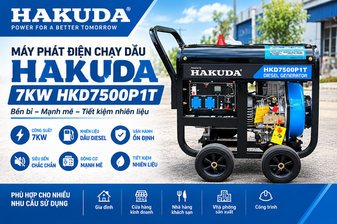 Máy Phát Điện Chạy Dầu HAKUDA 7KW HKD7500P1T – Công Suất Mạnh, Vận Hành Ổn Định