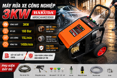 Máy rửa xe công nghiệp HAKUDA 3KW MRXCAHKD3000: Bền bỉ, áp lực bất tận