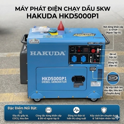 Máy Phát Điện Chạy Dầu 5KW Hakuda HKD5000P1: Giải Pháp Năng Lượng Tin Cậy