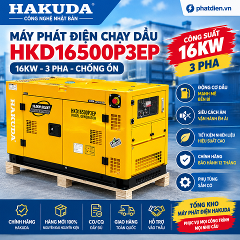 Máy Phát Điện Dầu Hakuda 16KW HKD16500P3EP 3 Pha – Giải Pháp Điện Dự Phòng Công Suất Lớn