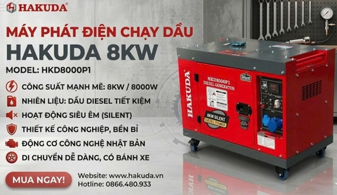 Máy Phát Điện Chạy Dầu Hakuda 8KW HKD8000P1: Giải Pháp Năng Lượng Bền Bỉ Cho Gia Đình Và Kinh Doanh