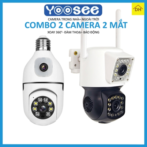 COMBO 2 Camera YOOSEE 2 Mắt Siêu Nét 5M (1 TRONG NHÀ+1 NGOÀI TRỜI) Xoay 360 Độ- Xem 2 Vị Trí Khác Nhau Trên 1 Camera- Đàm Thoại 2 Chiều- Báo Động Chống Trộm- Ban Đêm Có Màu- Wifi Không Dây Ngoài Trời