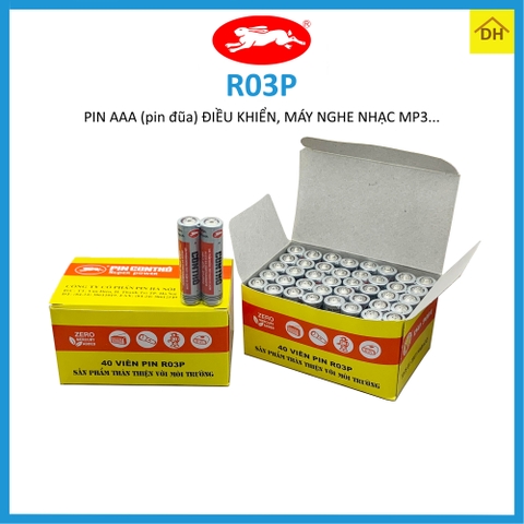 Pin Con Thỏ, Pin đũa AAA 1.5V, hộp 40 viên Dùng Cho Điều Khiển, Máy Nghe Nhạc MP3, Các Thiết Bị Điện Tử