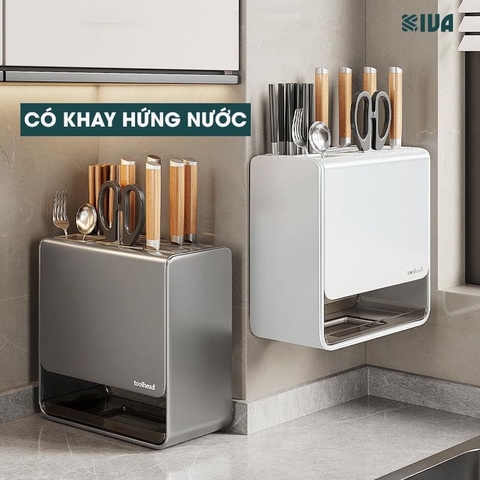 Kệ để dao, đũa, thìa nhà bếp để bàn, dán tường KIVA Chất liệu thép Carbon không gỉ.