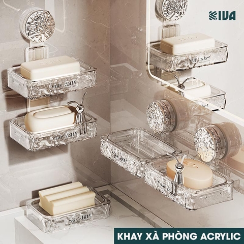 Khay xà phòng, kệ để xà phòng nhà tắm KIVA chất liệu Acrylic lắp đặt hút chân không.