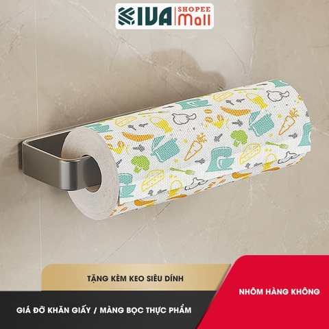 Giá Treo Khăn Giấy, Màng Bọc Thực Phẩm Nhà Bếp KIVA, Chất Liệu Nhôm Hàng Không, Cài Đặt Không Cần Khoan.