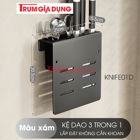 Kệ để dao thớt KIVA đa năng treo tường, đựng đũa, muỗng thìa, chất liệu thép Carbon