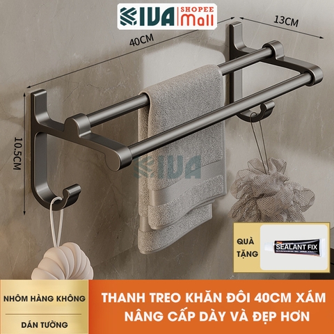 Thanh treo khăn nhà tắm màu xám KIVA chất liệu nhôm hàng không cao cấp, lắp đặt không cần khoan.