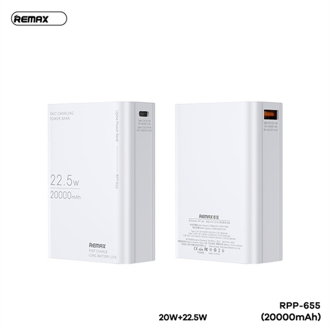 [SE350][REMAX RPP-655] Pin sạc dự phòng 20000mAh QC3.0+PD 22.5W (400g)