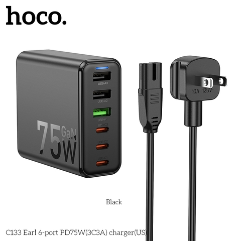 [SE210] HOCO C133 CỐC 3A+3C 75W(PD/QC/FCP/AFC) DÂY AC DÀI 1.5M