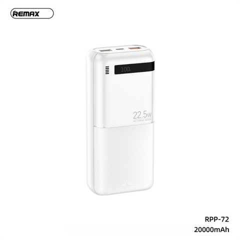 [SE245][REMAX RPP-72] Pin sạc dự phòng 20000mAh QC3.0+PD 22.5W HT % pin(480g)