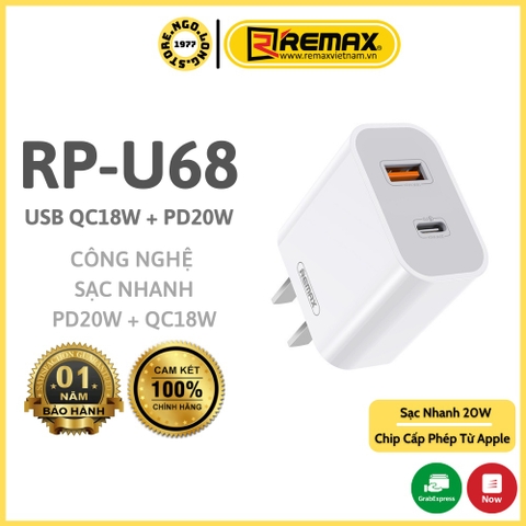 [SE75]Cóc Sạc Nhanh Remax RP - U68 QC3.0 + PD