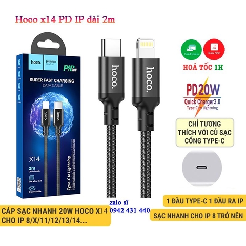 [SE46] Cáp Sạc Hoco x14 20W 2m Type C to lighning