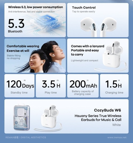 [SE195]TAI NGHE TRUE WIRELESS BLUETOOTH REMAX COZYBUDS W6