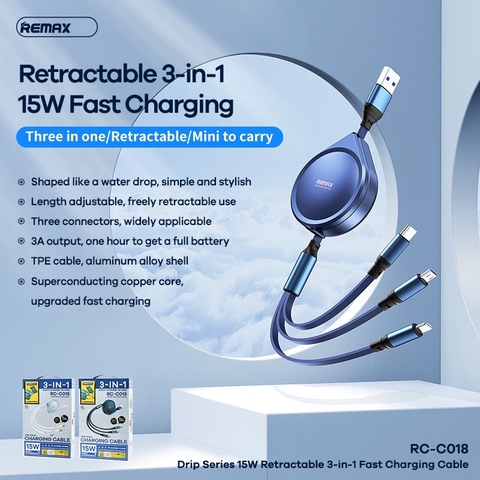 [SE62] CÁP 3 ĐẦU REMAX RC-C018 15W dây rút