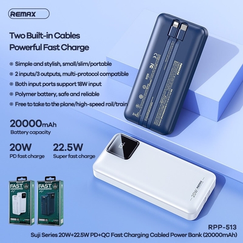 [SE280]PIN SẠC DỰ PHÒNG REMAX RPP-513 20000MAH QC3.0+PD 22.5W