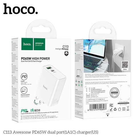 [SE170]CỐC HOCO C113 1U+1C 65W(PD/QC/FCP/AFC