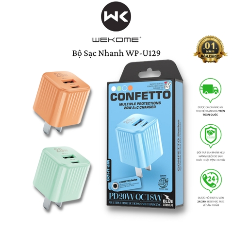 [SE99]Củ Sạc Nhanh 2 Cổng WEKOME WP-U129 Sạc Chân Type C 20W và Chân Qc 3.0 18W