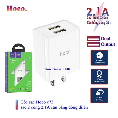 [SE31]Củ sạc Hoco C89 2 cổng USB, sạc nhanh 2.1A Max, thích hợp với nhiều dòng điện thoại, chân cắm tiêu chuẩn US