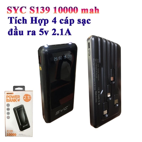 [SE122] Pin sạc Dự Phòng SYC S139  10000 mah tích hợp 4 cáp sạc