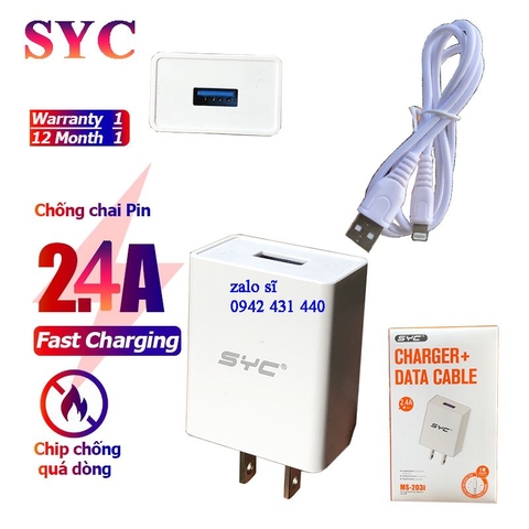 [SE21.5]Bộ sạc Iphone SYC 203i 2.4A Cóc kèm cáp Iphone