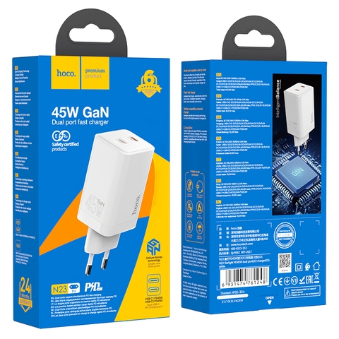 [SE275]Cốc sạc nhanh Hoco N23 QC3.0+PD (2 Type C) 45W