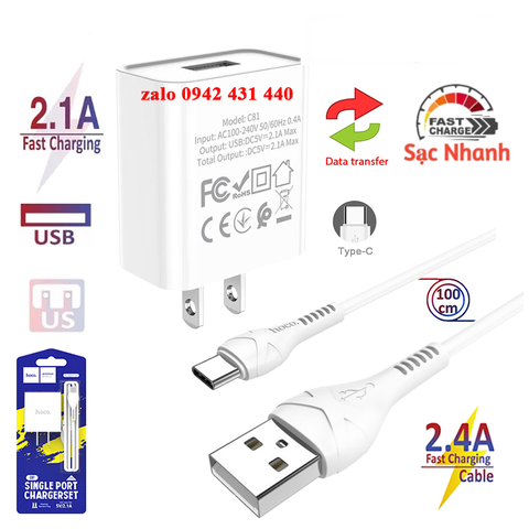 [SE35] Bộ sạc Hoco C81 C81A kèm cáp x37 Type C