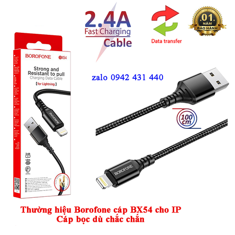 [SE14] Cáp Sạc Borofone Bx54 dây dù Iphone chống đức