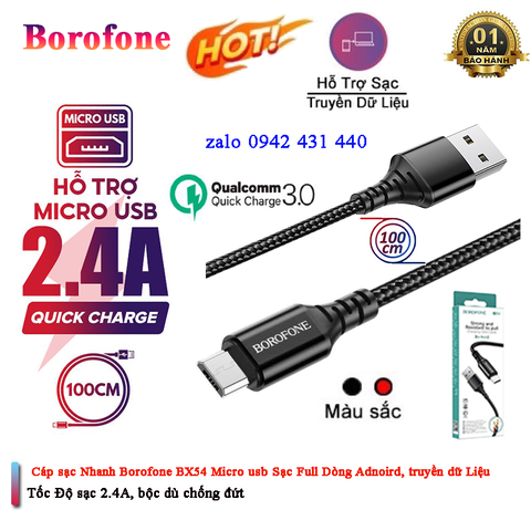 [SE11.5] Cáp sạc nhanh dây dù borofone BX54 Micro Usb 2.4A